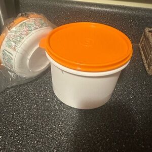 Orange and White Tupperware Storage Container